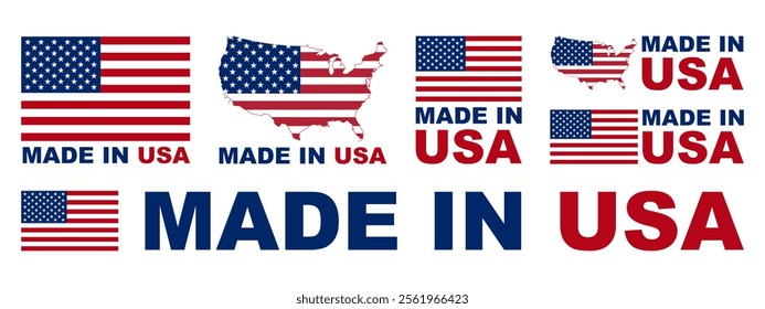 Made in USA badges and emblems. United state of America. of set collection illustrations.