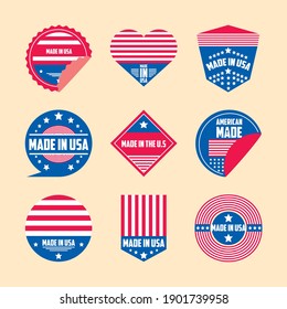 Made in usa banners and labels icon set design, American quality business and national theme Vector illustration