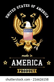made in usa bold eagle in golden vintage style