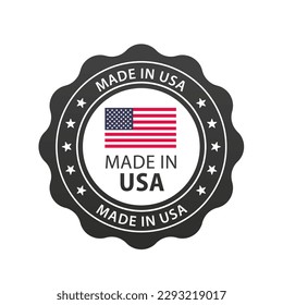 Made in the USA button. The symbol and stars of the flag of the United States of America. Label with american flag and stars. Vector illustration