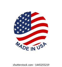 Hergestellt in den USA Kreis-Button oder Logo mit amerikanischer Flagge. Vektorgrafik.