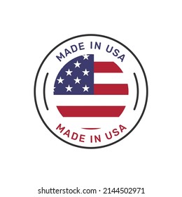 Made in USA colorful vector badge. Label sticker with US flag.