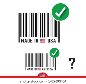 Made in USA - concept with barcode and the national flag. Vector illustration with USA and America variants.