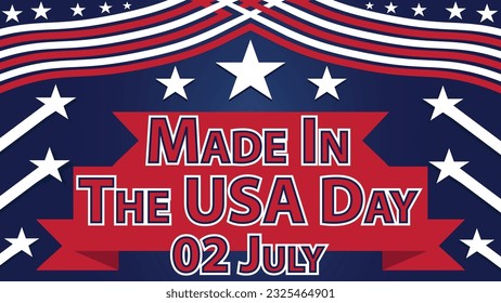 Diseño de banner vectorial hecho en el Día de los Estados Unidos con fondo de tema de la bandera estadounidense, estrellas, rayas rojas y blancas y tipografía. Feliz Hecho en el Día de los Estados Unidos, moderna y mínima ilustración de afiches gráficos.
