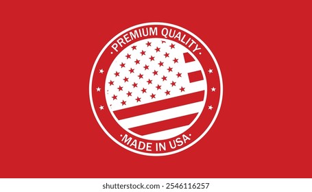 MADE IN USA emblem American manufacturing and premium quality. Stars, American flag, and stripes. small stars. Emblem promoting products made in the USA. Packaging, Healthcare, supplements, clothing.