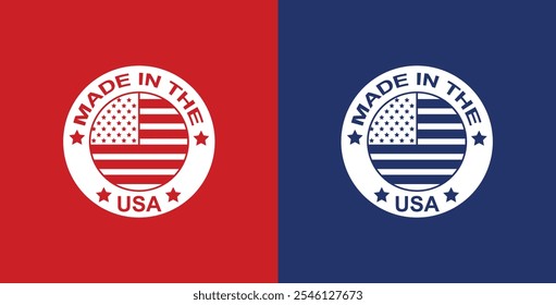 Made in the usa emblem American manufacturing and premium quality. Stars, American flag, and stripes. small stars. Emblem promoting products MADE IN USA. Packaging, Healthcare, supplements, clothing.