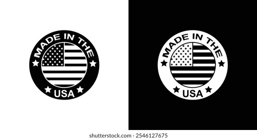 Made in the usa emblem American manufacturing and premium quality. Stars, American flag, and stripes. small stars. Emblem promoting products MADE IN USA. Packaging, Healthcare, supplements, clothing.