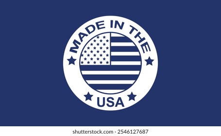 Hecho en los EE.UU. emblema de fabricación americana y calidad premium. Estrellas, bandera americana y rayas. Estrellas Pequeñas. Emblema promocionando productos MADE IN USA. Embalaje, salud, suplementos, ropa.