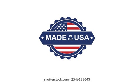 Made in the usa emblem American manufacturing and premium quality. Stars, American flag, and stripes. small stars. Emblem promoting products MADE IN USA. Packaging, Healthcare, supplements, clothing.