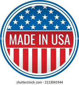 Made in USA emblem. Round logo with american flag