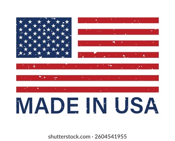 Made in USA emblem sign design, made in by USA with grunge texture flag badge symbol on white background