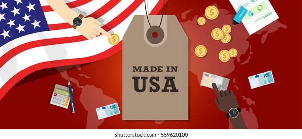 Made in USA emblem written on a label tag with flag patriotic