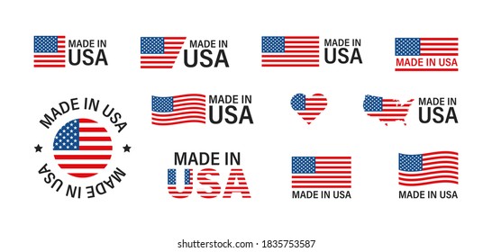 Made in the USA. Flag America set isolated icon in flat style. American production vector illustration.