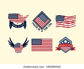 made in USA flag label badge set