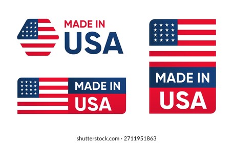 Conjunto de etiquetas feitas na bandeira dos EUA - Emblemas de origem de produtos americanos