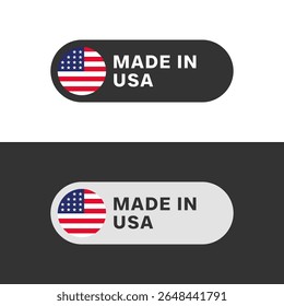 Made in USA flag sticker icon isolated on white and black background