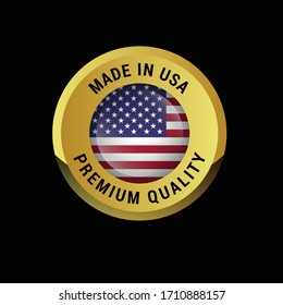 made in usa golden label.Conceptual vector illustration in flat style design.Isolated on background.
