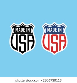 Juego de etiquetas y gráficos MADE IN USA. Gráfica de 10 vectores EPS editable aislada en fondo azul.