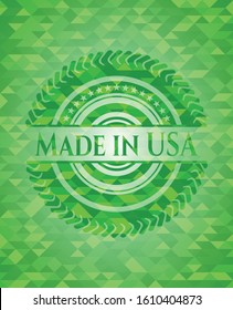 Made in USA green emblem with mosaic background. Vector Illustration. Detailed.