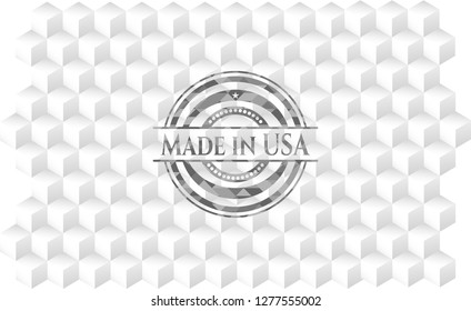 Made in USA grey emblem. Retro with geometric cube white background