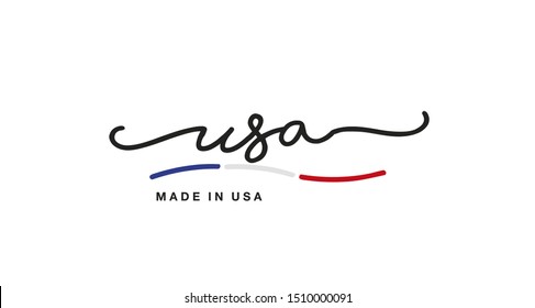 Made in USA handwritten calligraphic lettering logo sticker flag ribbon banner