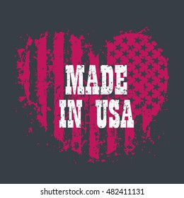 Made in usa, heart with american flag, t-shirt print