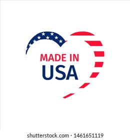 Made in USA. Heart shape vector illustration. United States of America