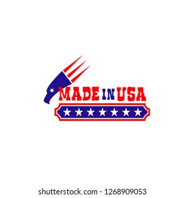 Made in USA icon of America flag, stars and eagle for premium quality product. Vector American quality production symbol of for best quality label or product tag design