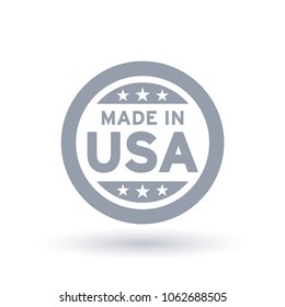Made in USA Symbol in Kreis Umriss. Markenzeichen amerikanischer Qualität. Hergestellt in den Vereinigten Staaten unterzeichnen. Vektorgrafik.