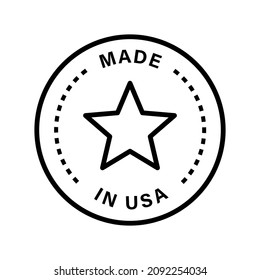 Made in USA icon in circle outline. American quality product symbol. Manufactured in the United States sign. Vector illustration.