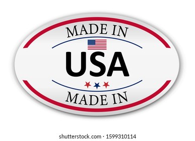 Made in the USA icon. Export production symbol. Product created in America sign. Circle flat button with shadow. Vector