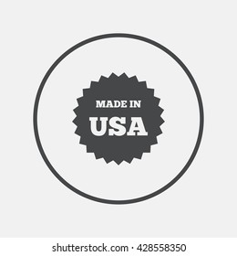 Made in the USA icon. Export production symbol. Product created in America sign. Round button with flat icon. Vector