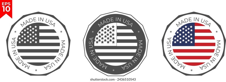 Made in the USA icon. usa logo. American-made badge. Flat design. Set of isolated vector illustrations. 