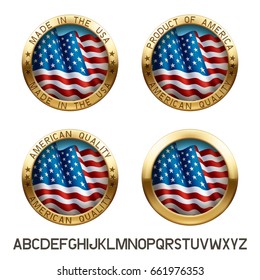 Made in USA icon set of labels with american flag. EPS 10 contains transparency