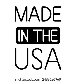 Made in the USA icon. Text design with bold lettering and red highlight. American manufacturing and product origin concept.