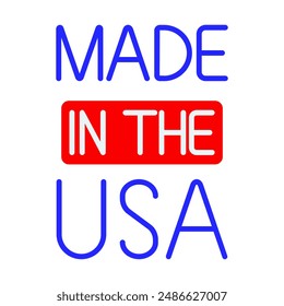 Made in the USA icon. Text design with bold lettering and red highlight. American manufacturing and product origin concept.