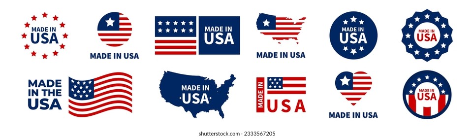 Made in the USA icons. Made in USA stamp. Patriot proud nation labels icon set. Vector illustration.