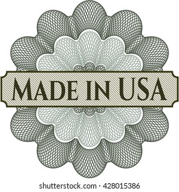 Made in USA inside money style emblem or rosette