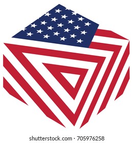 Made in USA isometric box. USA flag vector on white box. Isometric box.