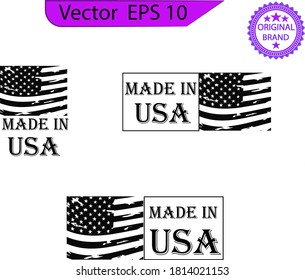 Made in USA label. American banner template. Vector illustration. USA patriotic signs. Americans banners templates. Vintage made in the USA badges. American patriotic icons.