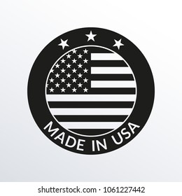 Made in USA label. Circle US icon with American flag. Vector illustration.