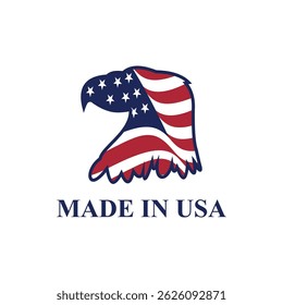 made in usa label design with eagle with united states flag element	