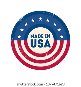 Made in the USA. Label with USA flag colors and symbols. Vector.