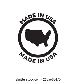 Made in the usa label icon in black flat glyph, filled style isolated on white background