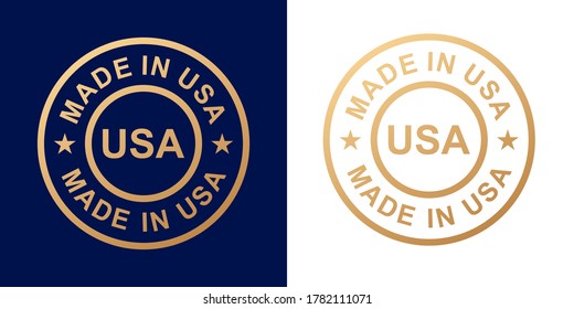 Made in USA label icon. Vector stamp. Illustration in gold color. Isolated. Luxury.