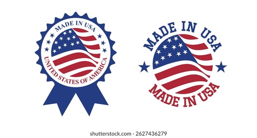 made in usa label logo vector design with united states flag element	