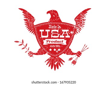 made in usa label with stars with removable grunge effect with american bold eagle