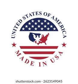 made in usa label vector template with flag, map and eagle symbol elements	