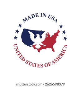 made in usa label vector template with map and eagle symbol elements	