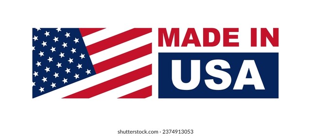 Made in USA labeling. Made in USA label. American product emblem. USA quality emblem. Vector illustration.